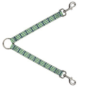 Dog Leash Splitter - Basketweave Plaid White/Navy/Bright Green Dog Leash Splitters Buckle-Down   