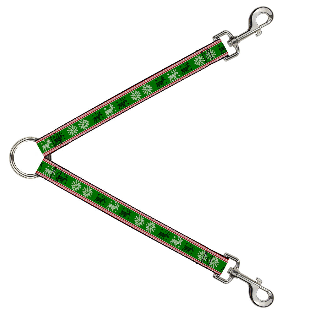 Dog Leash Splitter - Christmas Stitch Moose/Snowflakes Red/Green Dog Leash Splitters Buckle-Down   