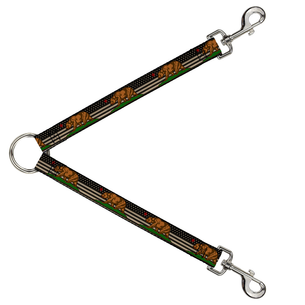 Dog Leash Splitter - Cali Bear/Star/US Flag Stretch Black/White/Red Dog Leash Splitters Buckle-Down   