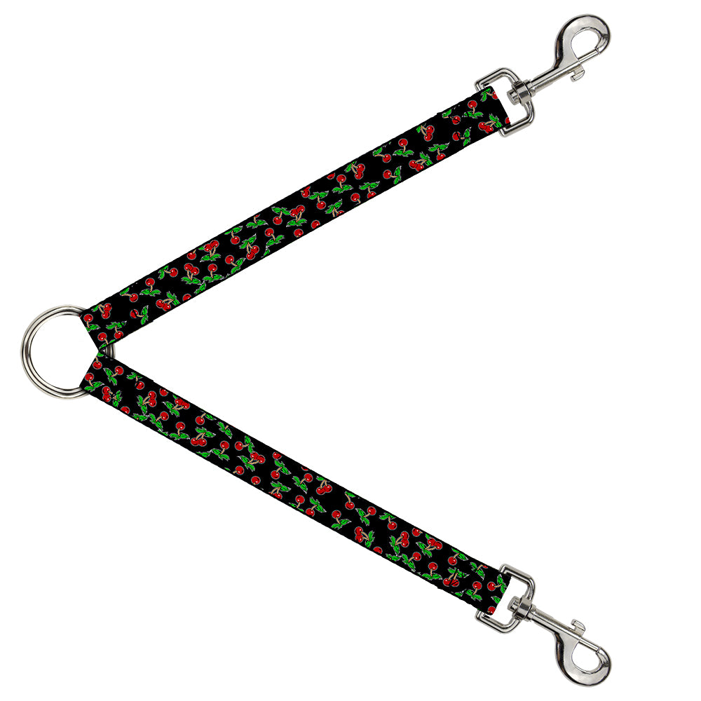 Dog Leash Splitter - Cherries Scattered Black Dog Leash Splitters Buckle-Down   