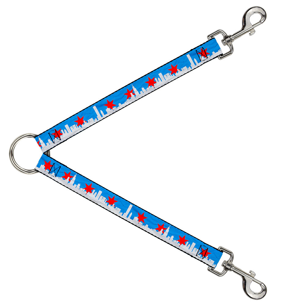 Dog Leash Splitter - Chicago Skyline/Flag Distressed Black/White/Red Dog Leash Splitters Buckle-Down   