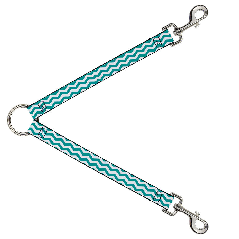 Dog Leash Splitter - Chevron Stripe White/Teal Dog Leash Splitters Buckle-Down   