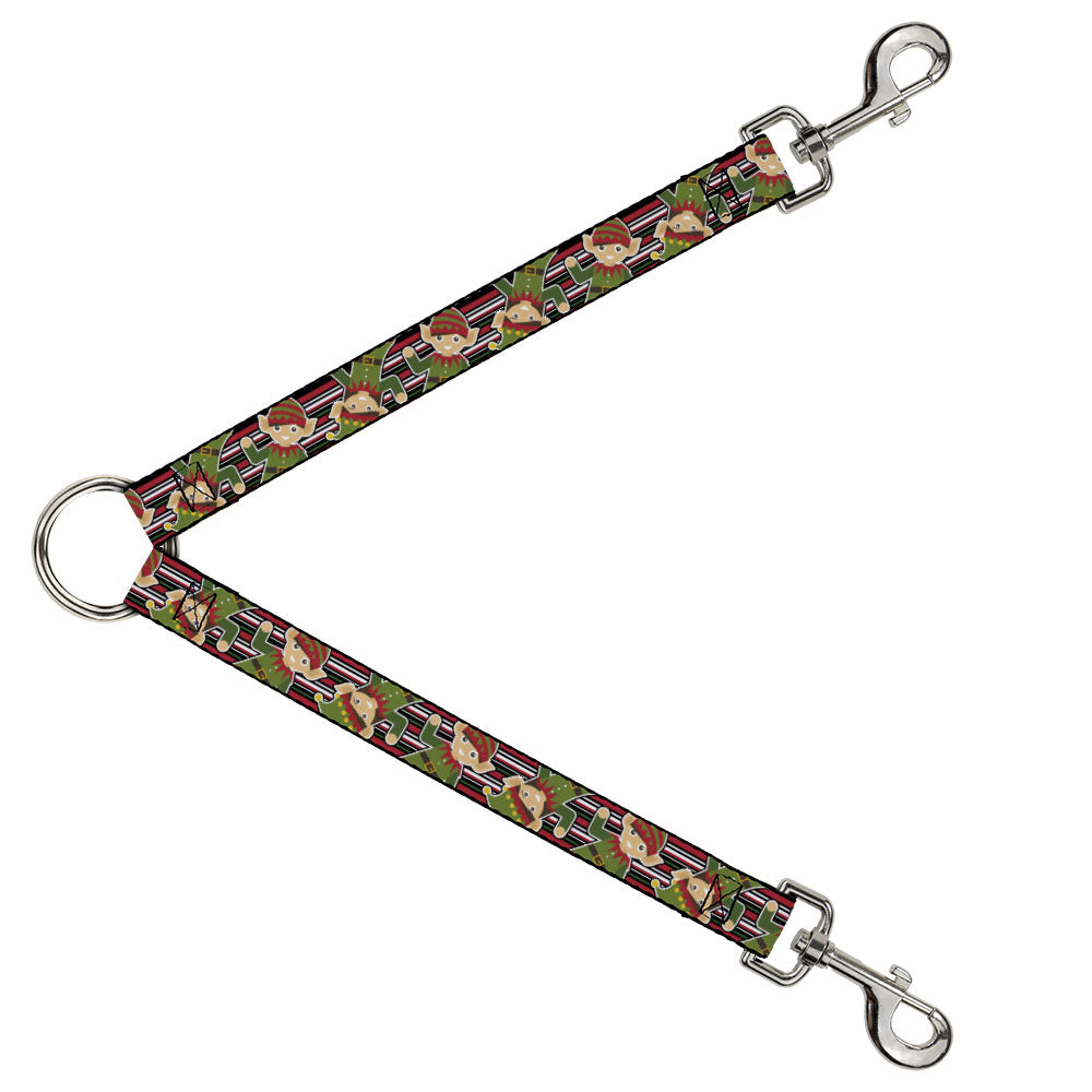 Dog Leash Splitter - Christmas Elves/Stripes Black/Red/White/Green Dog Leash Splitters Buckle-Down   