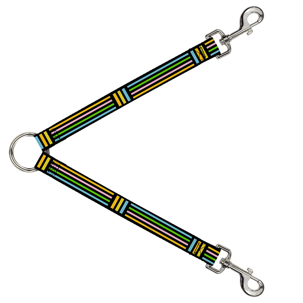 Dog Leash Splitter - Stripe Blocks Black/Multi Pastel Dog Leash Splitters Buckle-Down   