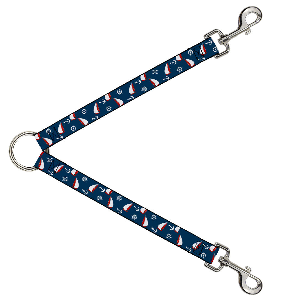 Dog Leash Splitter - Sailboat Anchor Helm Scattered Navy White Red Dog Leash Splitters Buckle-Down   