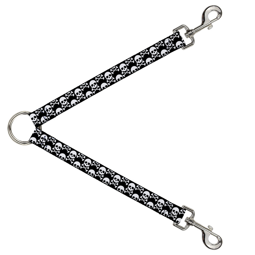 Dog Leash Splitter - Skull & Cross Bones Staggered Black White Dog Leash Splitters Buckle-Down   