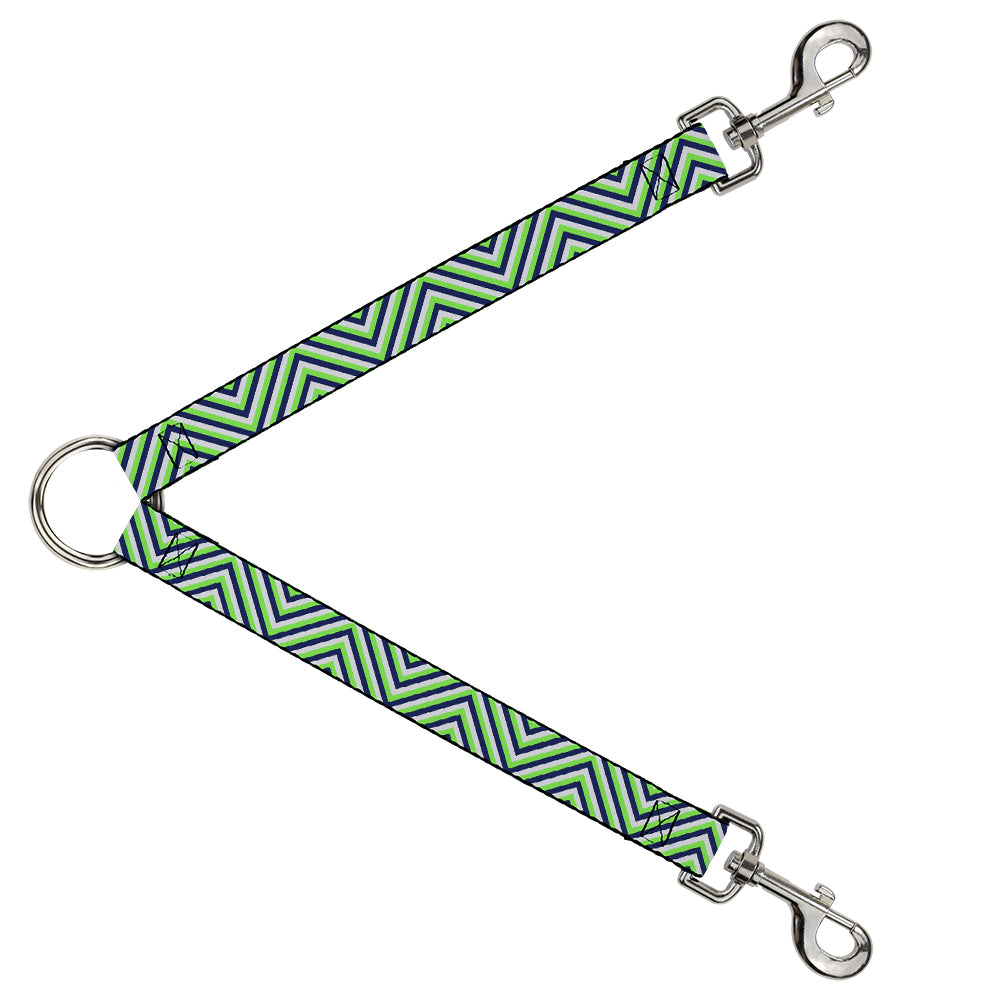 Dog Leash Splitter - Chevron  Stripe White/Neon Green/Navy Dog Leash Splitters Buckle-Down   