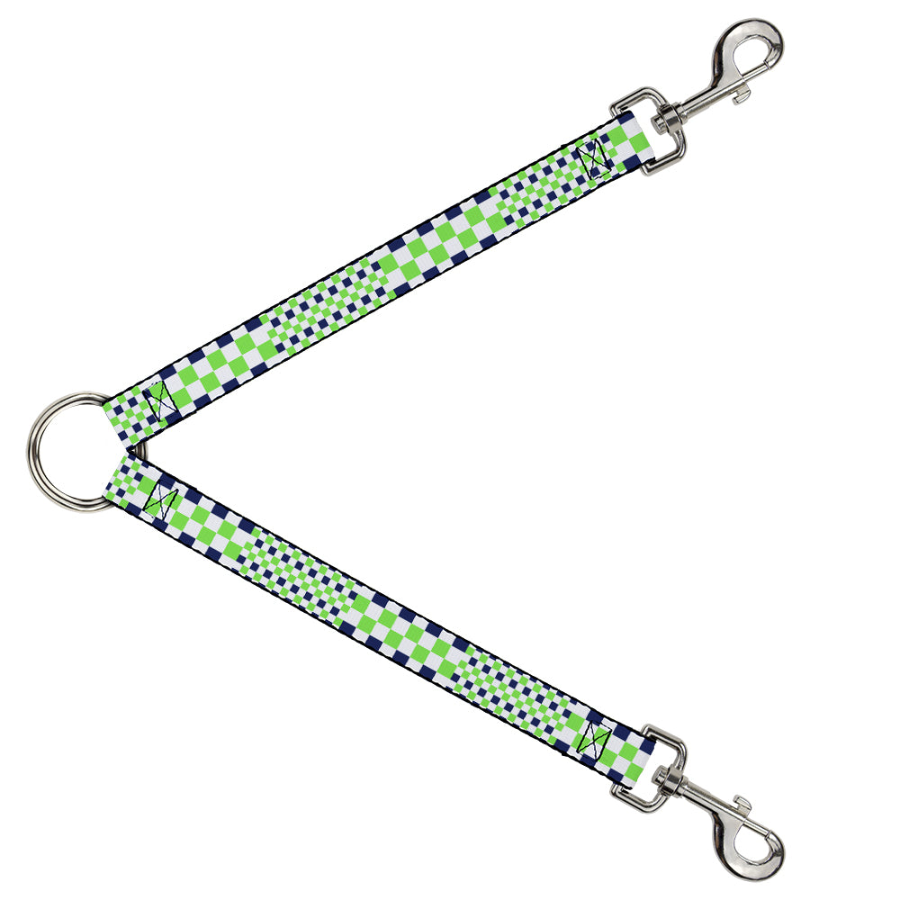 Dog Leash Splitter - Checker Blocks White/Navy/Neon Green Dog Leash Splitters Buckle-Down   