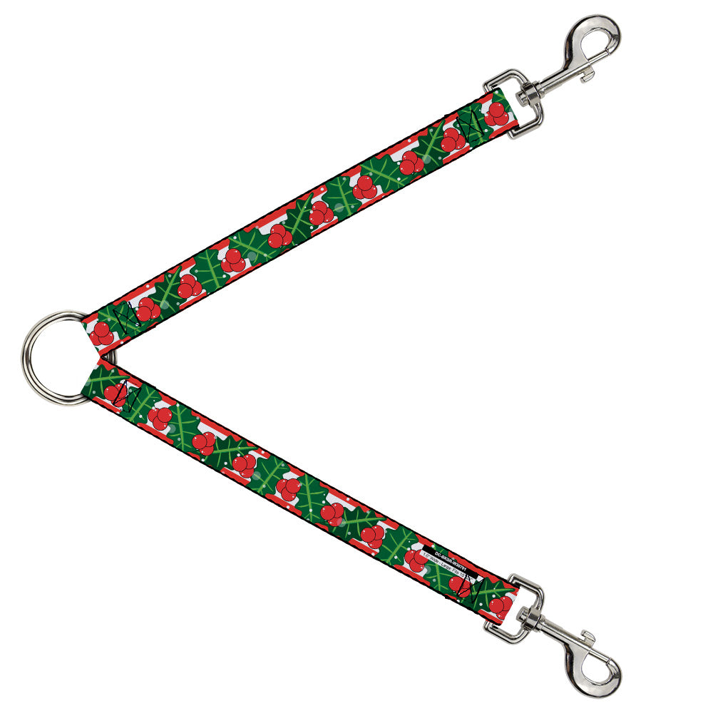 Dog Leash Splitter - Snowy Holly Stripe Reds White Greens Dog Leash Splitters Buckle-Down   