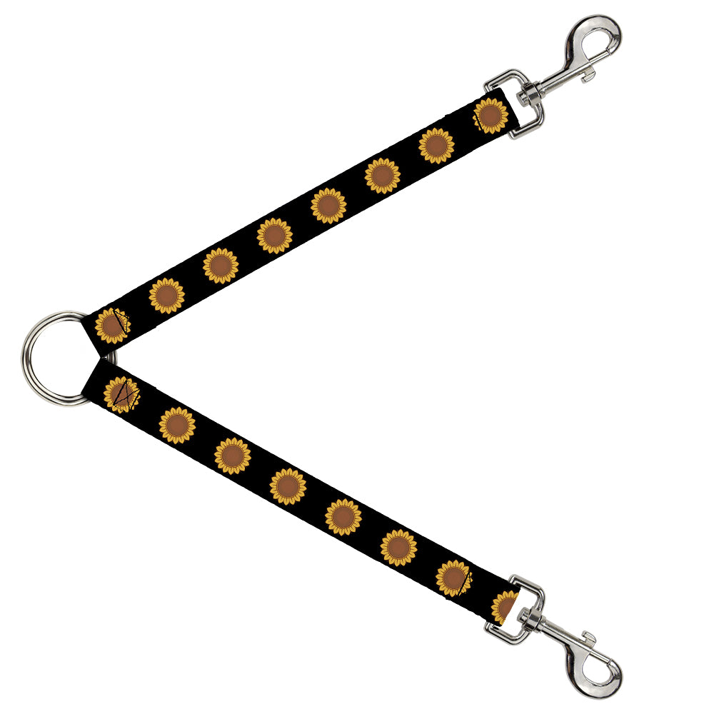 Dog Leash Splitter - Sunflower Face Repeat Black Dog Leash Splitters Buckle-Down   