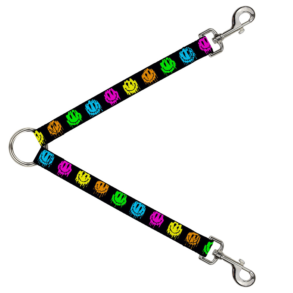 Dog Leash Splitter - Smiley Face Melted Repeat Black Multi Neon Dog Leash Splitters Buckle-Down   