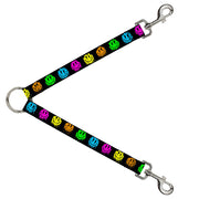 Dog Leash Splitter - Smiley Face Melted Repeat Black Multi Neon Dog Leash Splitters Buckle-Down   