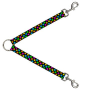 Dog Leash Splitter - Smiley Faces Melted Mini Repeat Angle Black Multi Neon Dog Leash Splitters Buckle-Down   