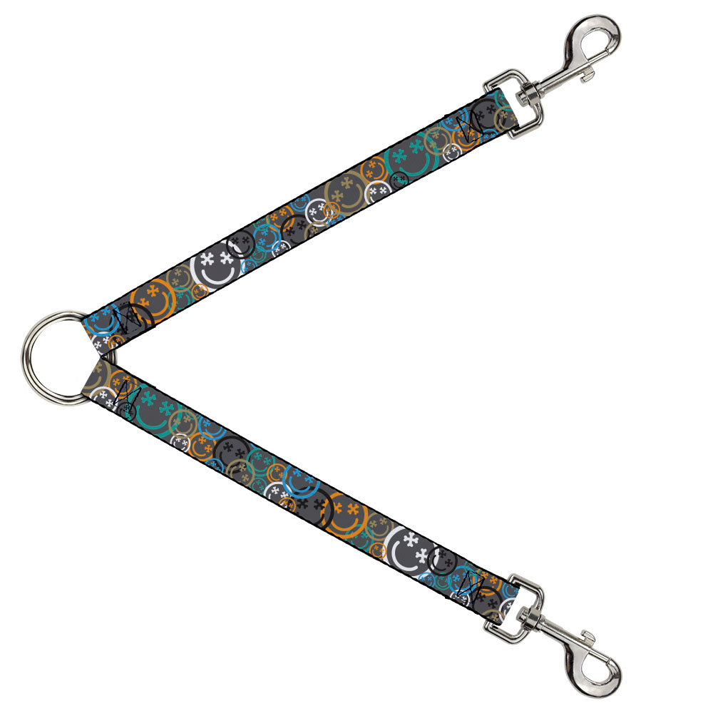 Dog Leash Splitter - Smiley Face Crossbones Stacked Gray/Multi Color Dog Leash Splitters Buckle-Down   