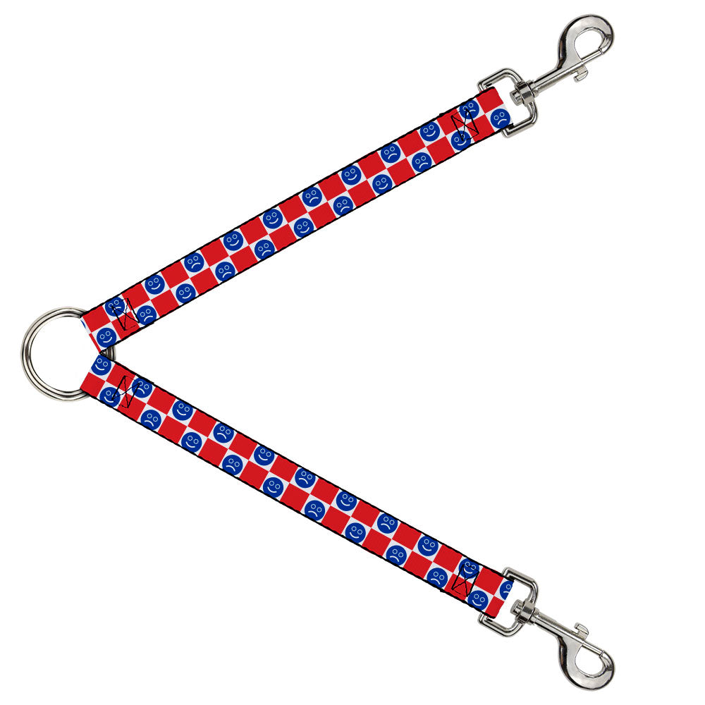 Dog Leash Splitter - Smiley Sad Face Checker Red/White/Blue Dog Leash Splitters Buckle-Down   