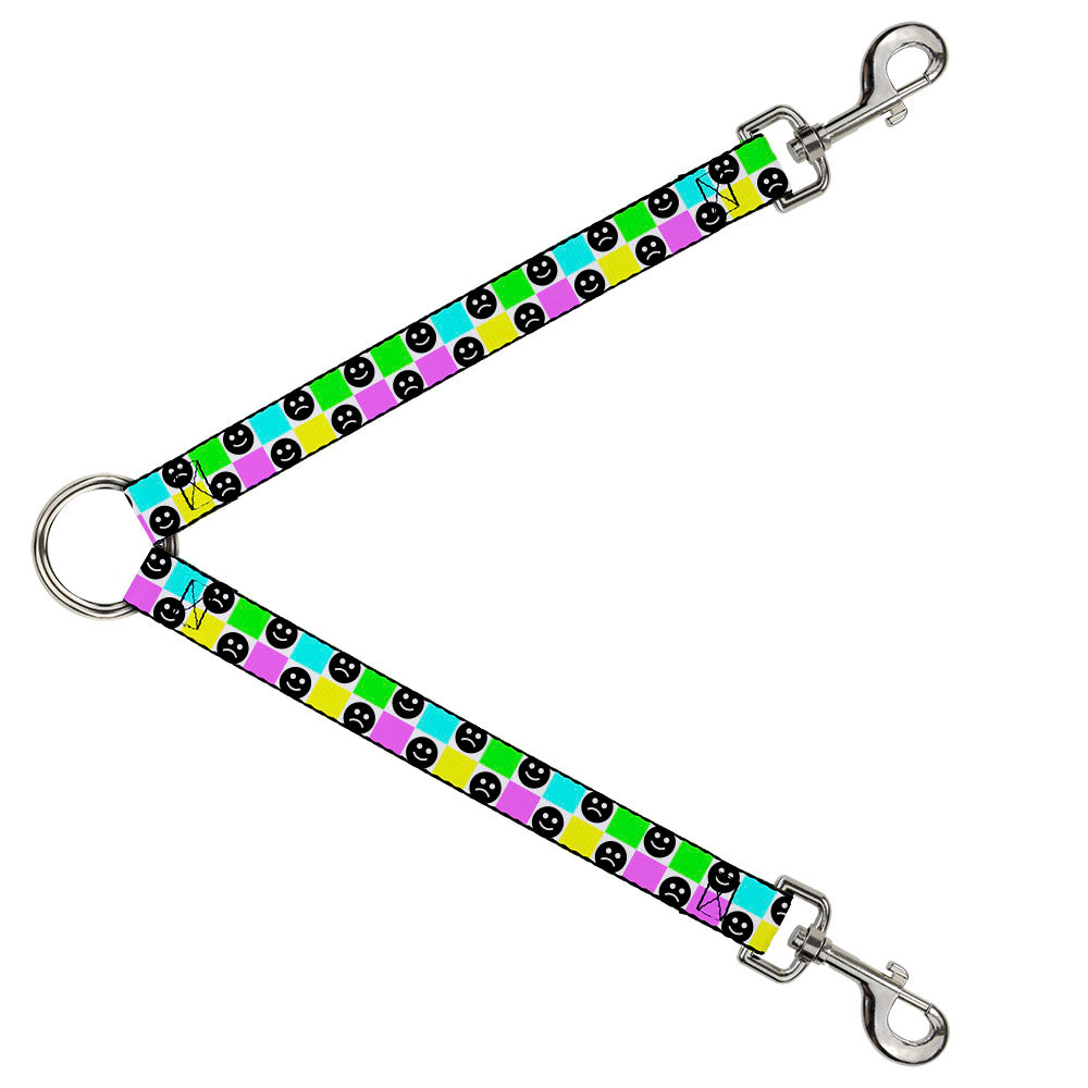 Dog Leash Splitter - Smiley Sad Face Checker Multi Color/White Dog Leash Splitters Buckle-Down   