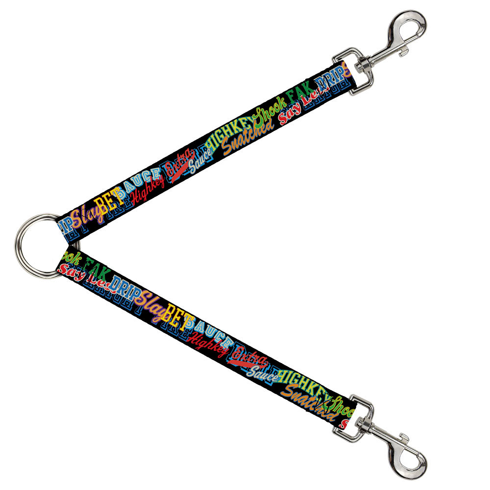 Dog Leash Splitter - Slang Verbiage Stacked Black/Multi Color Dog Leash Splitters Buckle-Down   