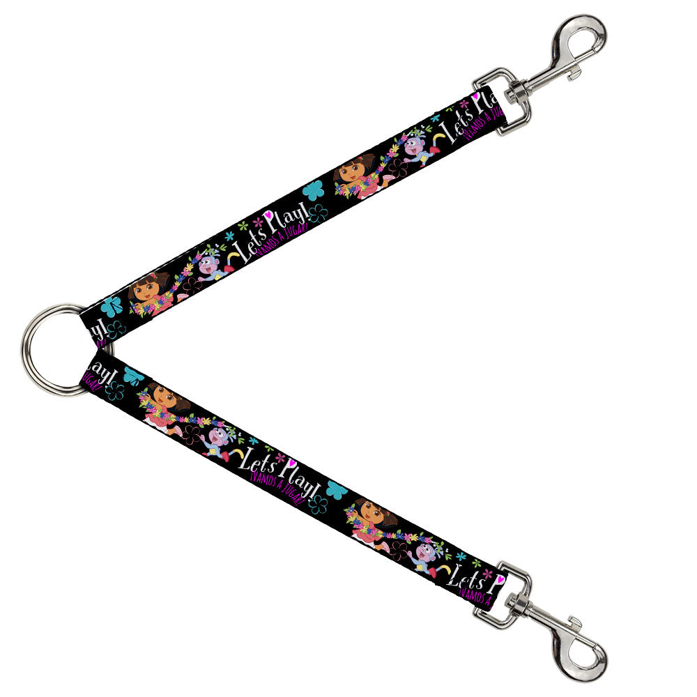 Dog Leash Splitter - Dora & Boots Pose Floral LET'S PLAY! VAMOS A JUGAR! Black White Multi Color Dog Leash Splitters Dora the Explorer