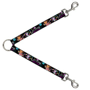 Dog Leash Splitter - Dora & Boots Pose Floral LET'S PLAY! VAMOS A JUGAR! Black White Multi Color Dog Leash Splitters Dora the Explorer