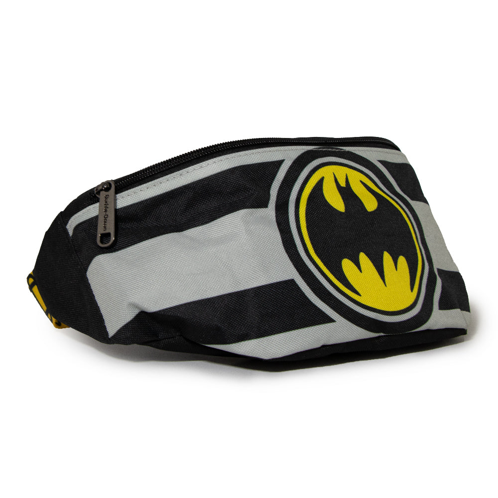 Fanny Pack - BATMAN Bat Signal Stripes Utility Belt Black Gray Yellow Fanny Packs DC Comics   
