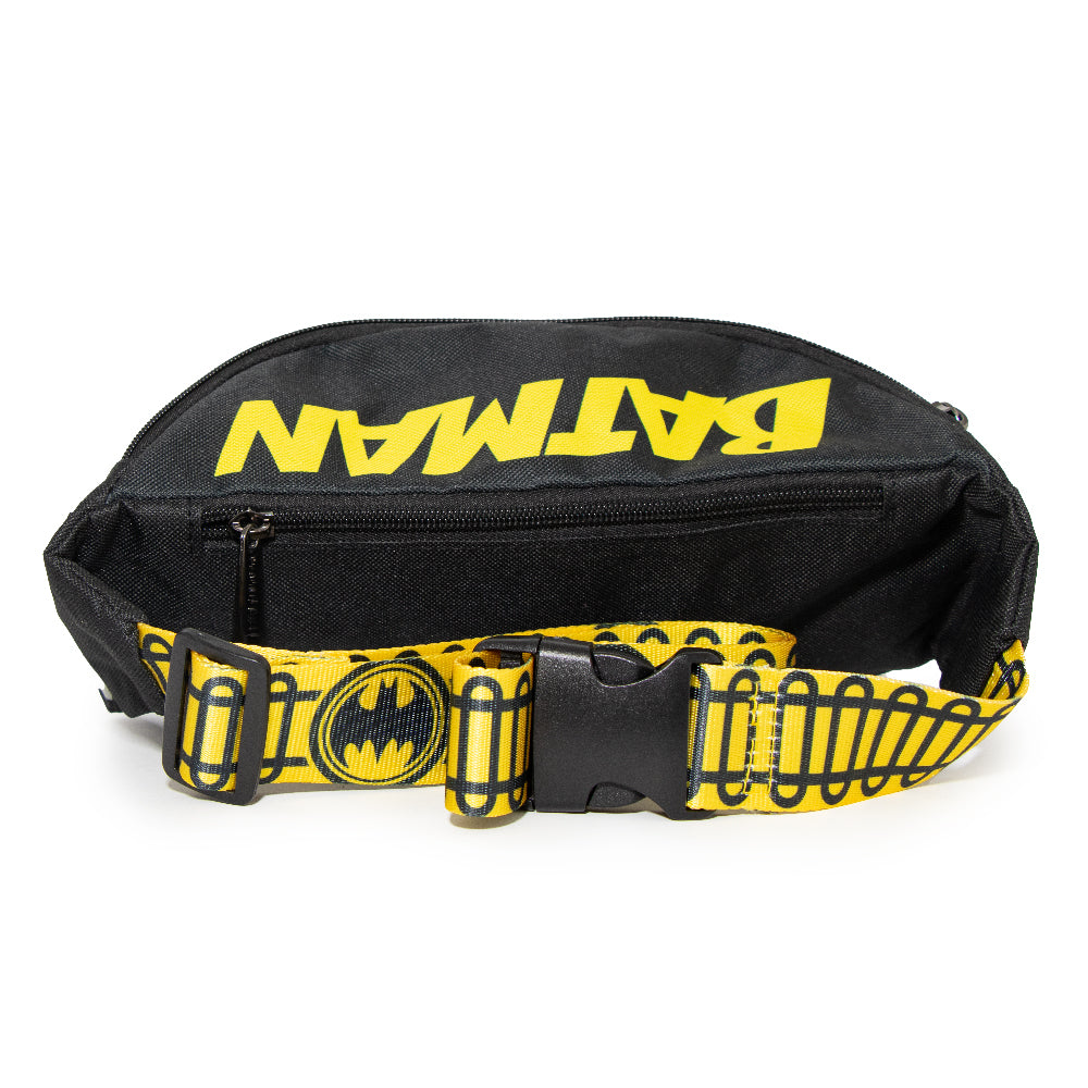 Fanny Pack - BATMAN Bat Signal Stripes Utility Belt Black Gray Yellow Fanny Packs DC Comics   