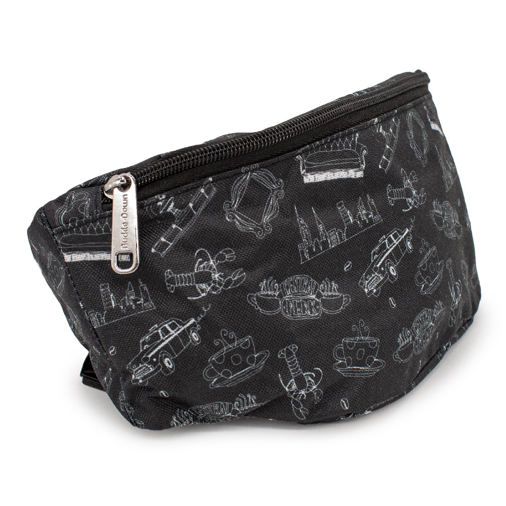 Fanny Pack - Friends Television Show Icons Outlines Scattered Black White Fanny Packs Friends   