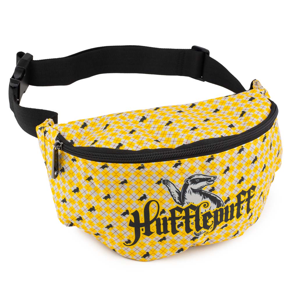 Fanny Pack - Harry Potter Hufflepuff Badger with Shield Argyle Gray Yellow Fanny Packs Harry Potter