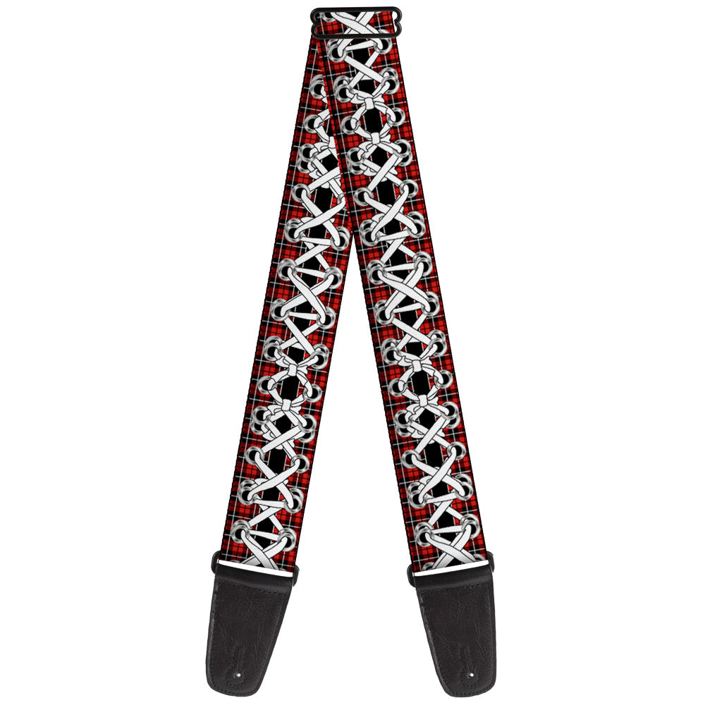 Guitar Strap - Corset Lace Up Red Plaid/Black Guitar Straps Buckle-Down   