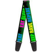 Guitar Strap - EAT SLEEP RAVE REPEAT Black/Multi Neon Guitar Straps Buckle-Down   