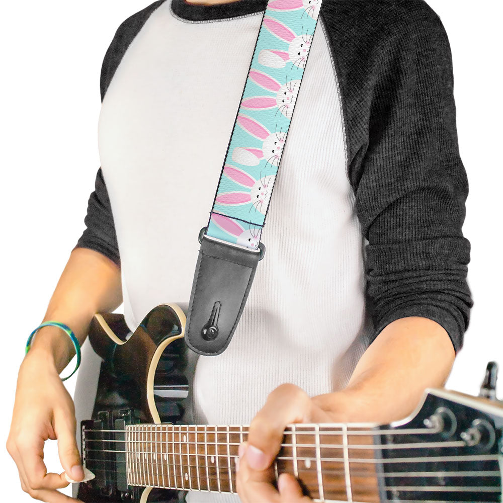 Guitar Strap - Easter Bunnies Smiling Sky Blue Guitar Straps Buckle-Down   