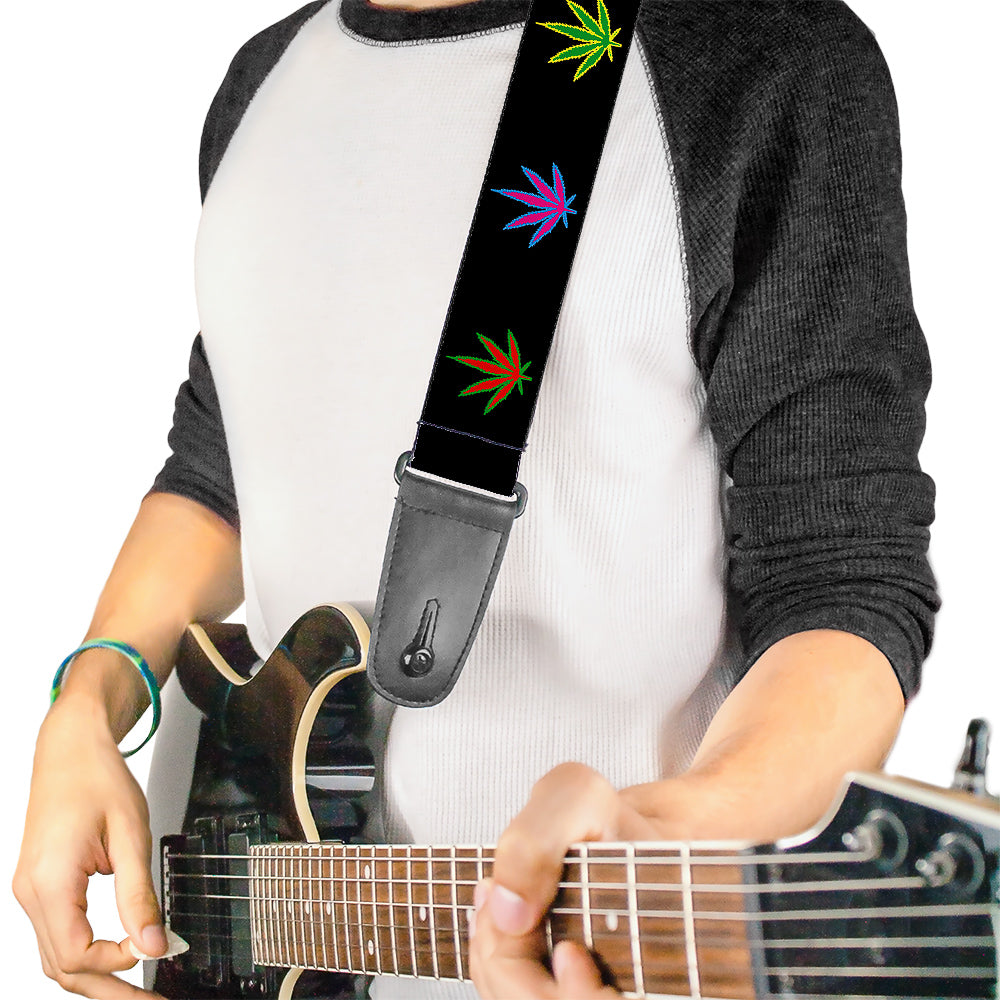 Guitar Strap - Marijuana Leaf Repeat Black/Multi Color Guitar Straps Buckle-Down   
