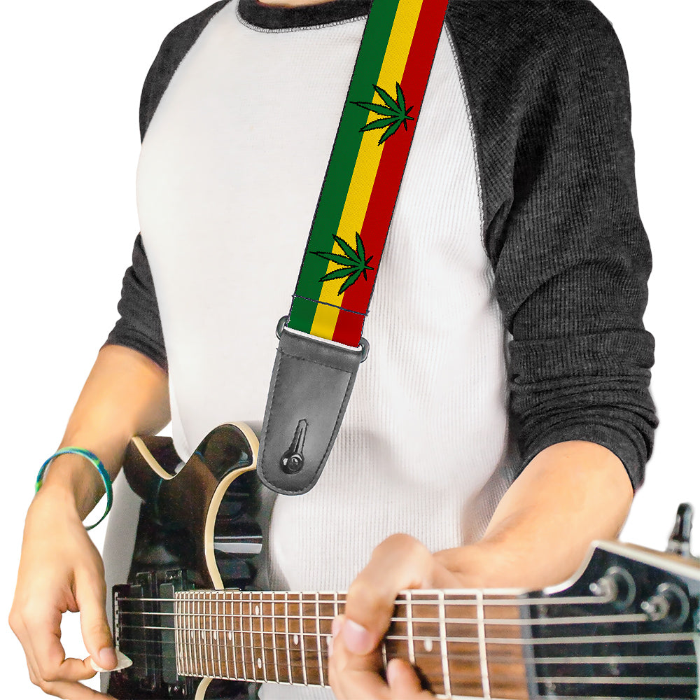 Guitar Strap - Marijuana Leaf Repeat Rasta Guitar Straps Buckle-Down   