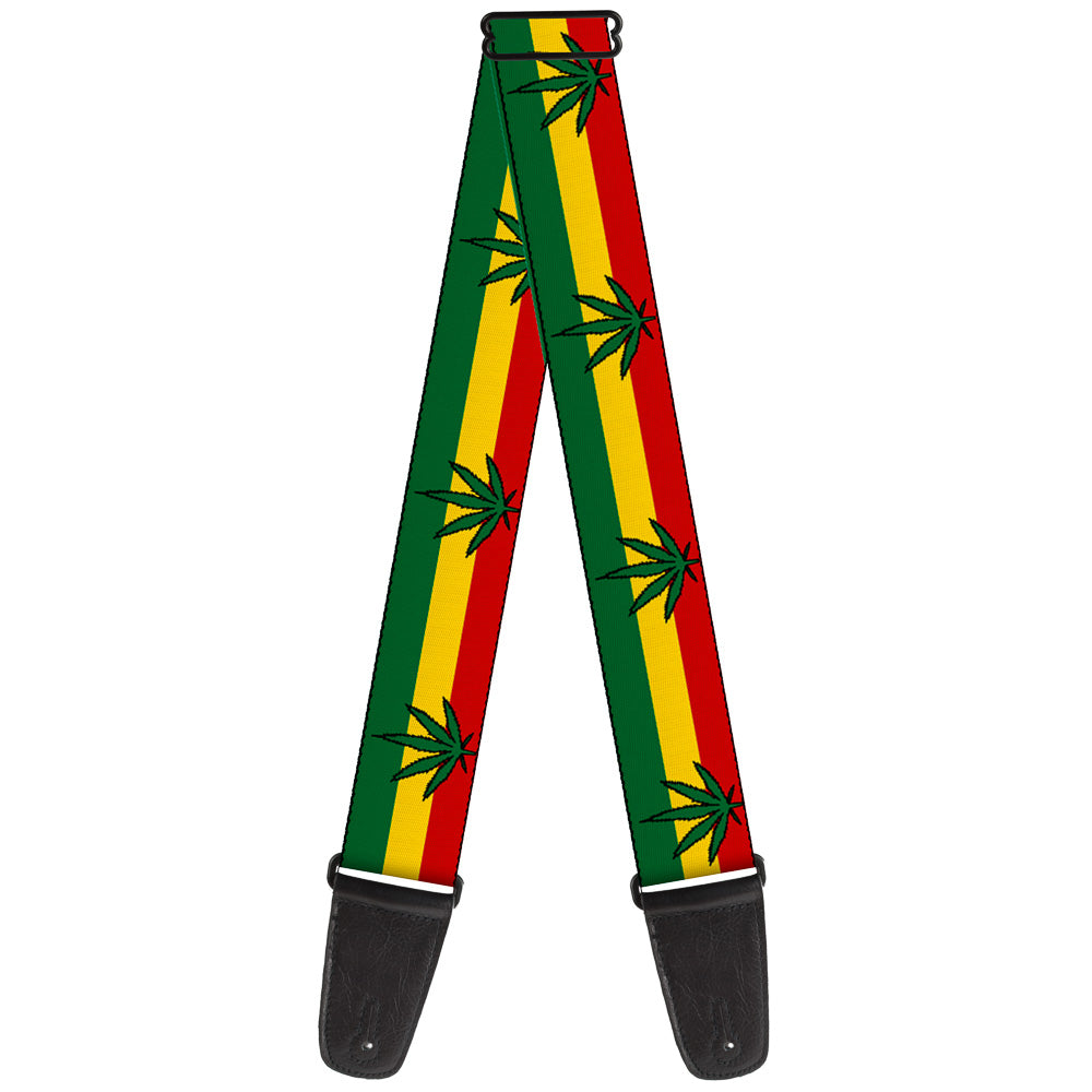 Guitar Strap - Marijuana Leaf Repeat Rasta Guitar Straps Buckle-Down   