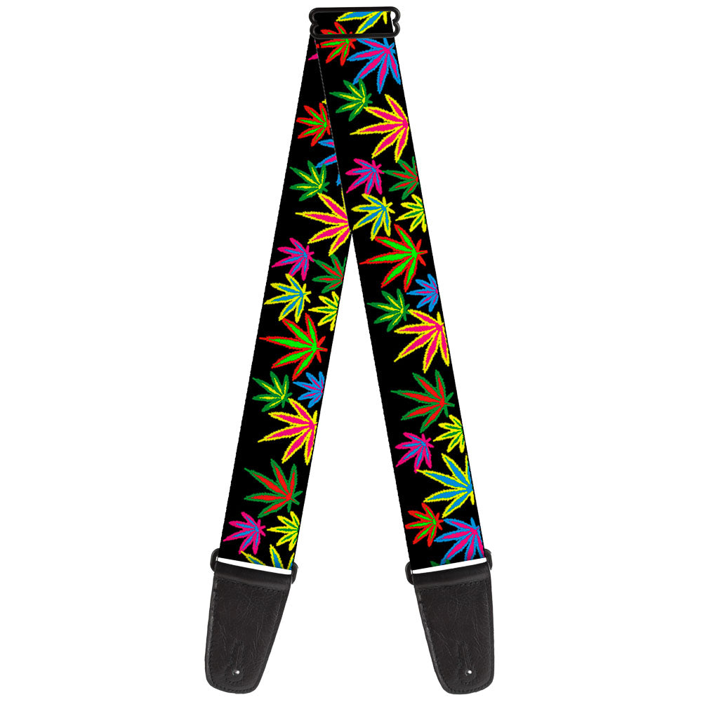 Guitar Strap - Multi Marijuana Leaves Black/Multi Color Guitar Straps Buckle-Down   