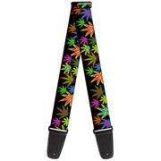 Guitar Strap - Multi Marijuana Leaves Black/Multi Color Guitar Straps Buckle-Down   