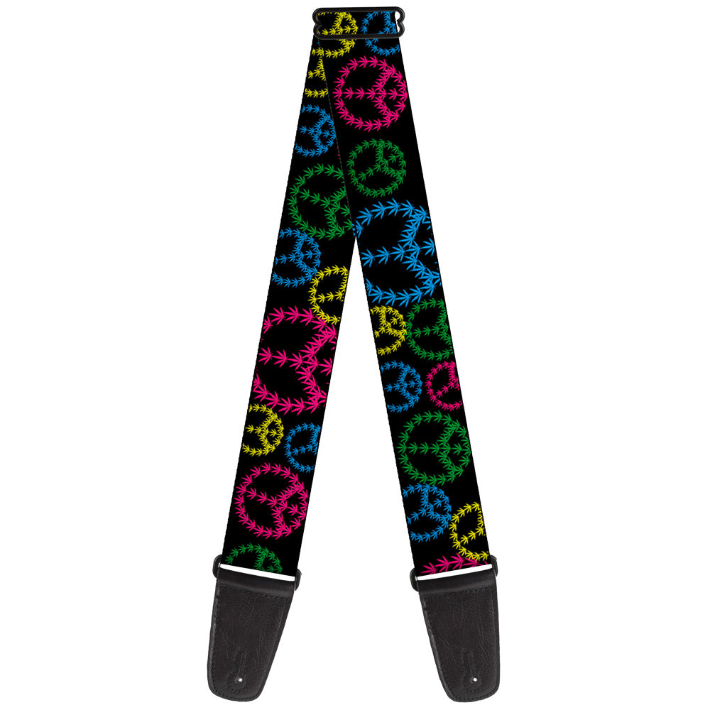Guitar Strap - Multi Marijuana Peace Black/Multi Color Guitar Straps Buckle-Down   