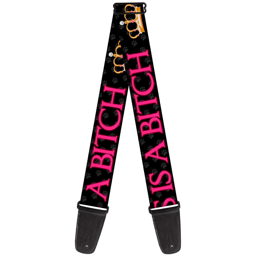 Guitar Strap - ONE OF US IS A BITCH Crown/Paws Black/Gray/Pink Guitar Straps Buckle-Down   