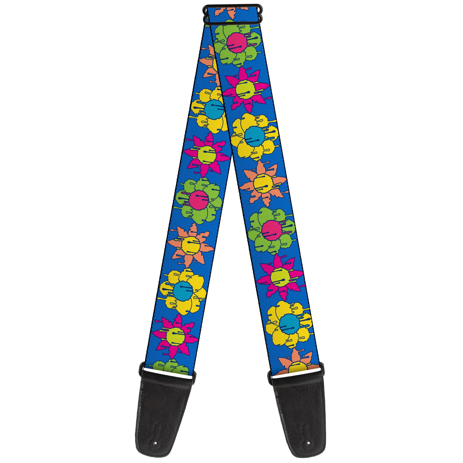 Guitar Strap - Funky Flower Drip Blue/Multi Color Guitar Straps Buckle-Down   