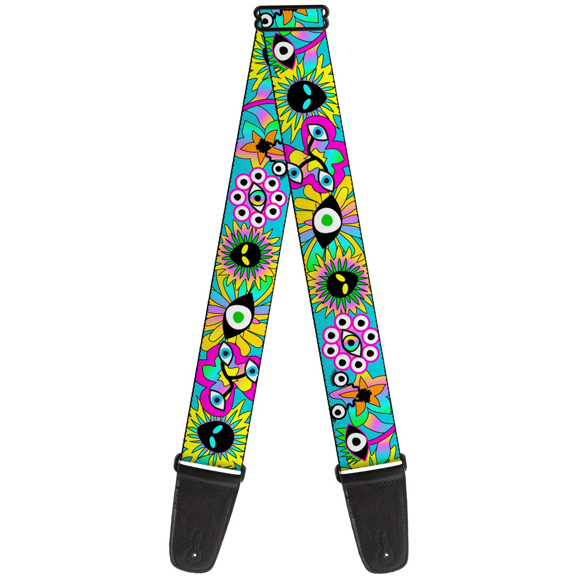 Guitar Strap - Funky Alien Flowers Aqua Blue/Multi Color Guitar Straps Buckle-Down   