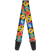 Guitar Strap - Funky Eye Flowers Black/Multi Color Guitar Straps Buckle-Down   