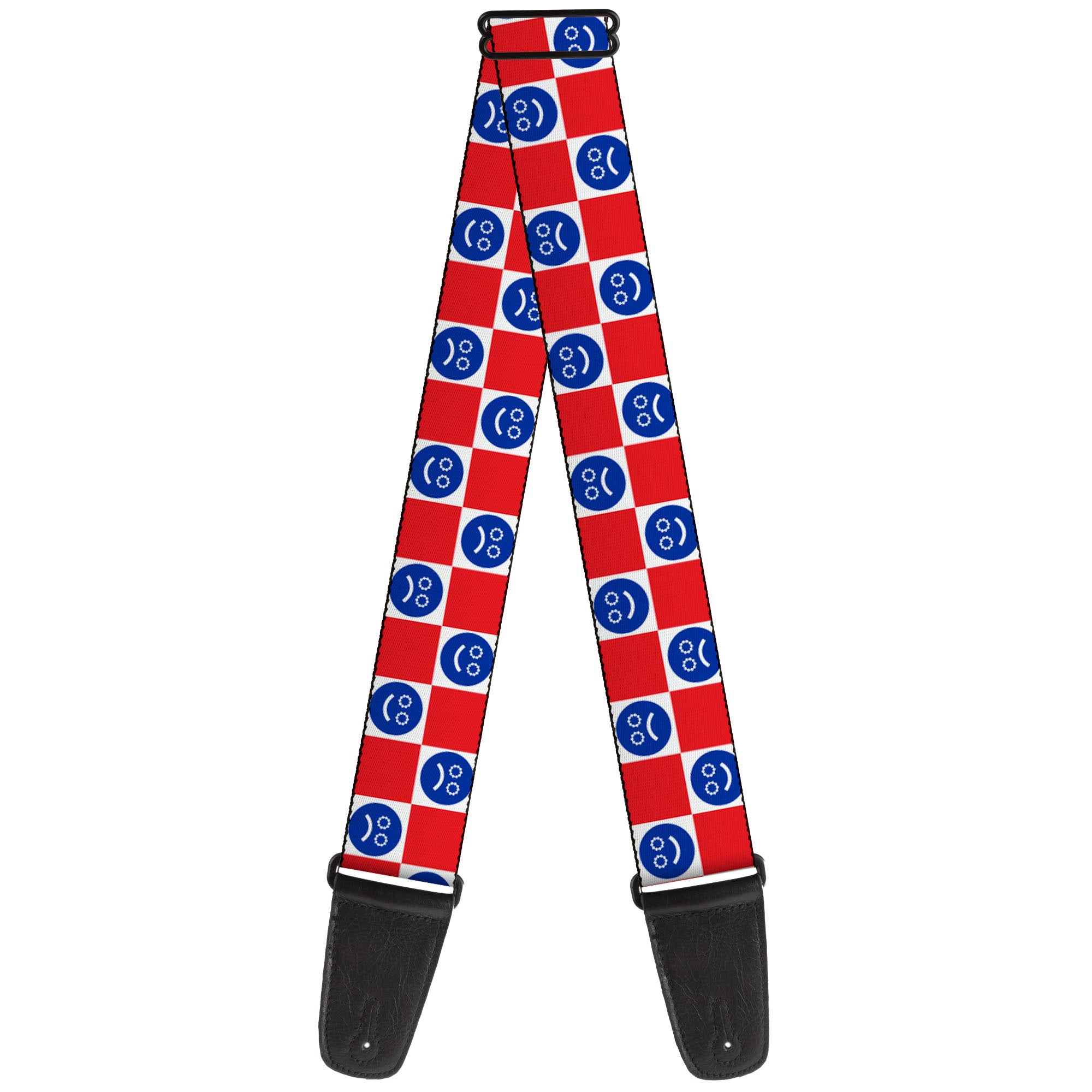 Guitar Strap - Smiley Sad Face Checker Red/White/Blue Guitar Straps Buckle-Down   