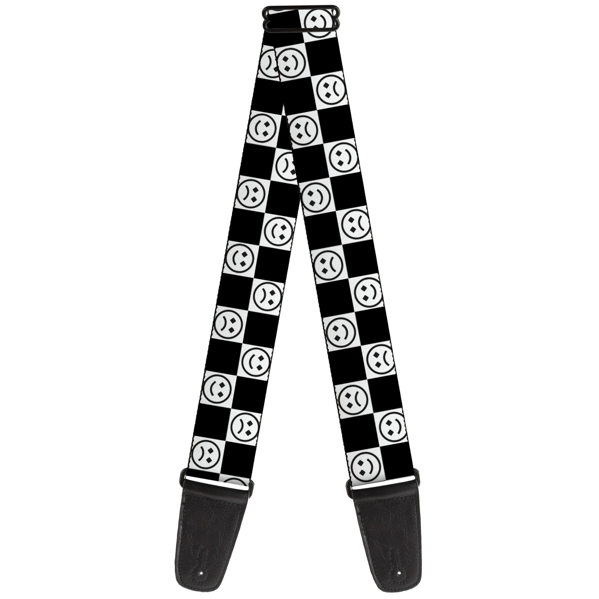Guitar Strap - Smiley Sad Face Checker Black/White Guitar Straps Buckle-Down   