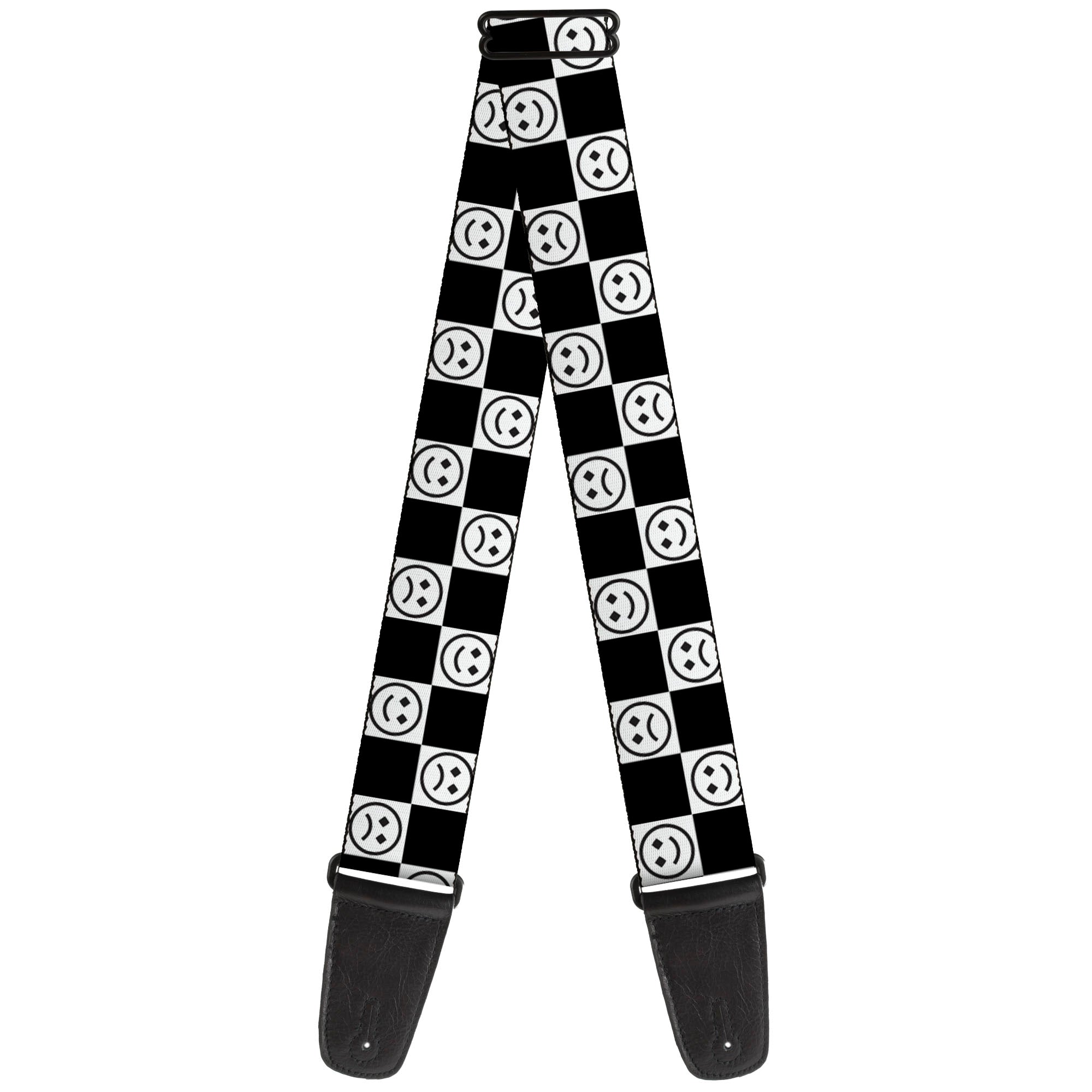 Guitar Strap - Smiley Sad Face Checker Black/White Guitar Straps Buckle-Down   