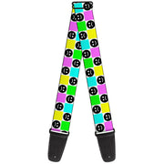 Guitar Strap - Smiley Sad Face Checker Multi Color/White Guitar Straps Buckle-Down   