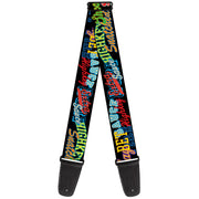 Guitar Strap - Slang Verbiage Stacked Black/Multi Color Guitar Straps Buckle-Down   