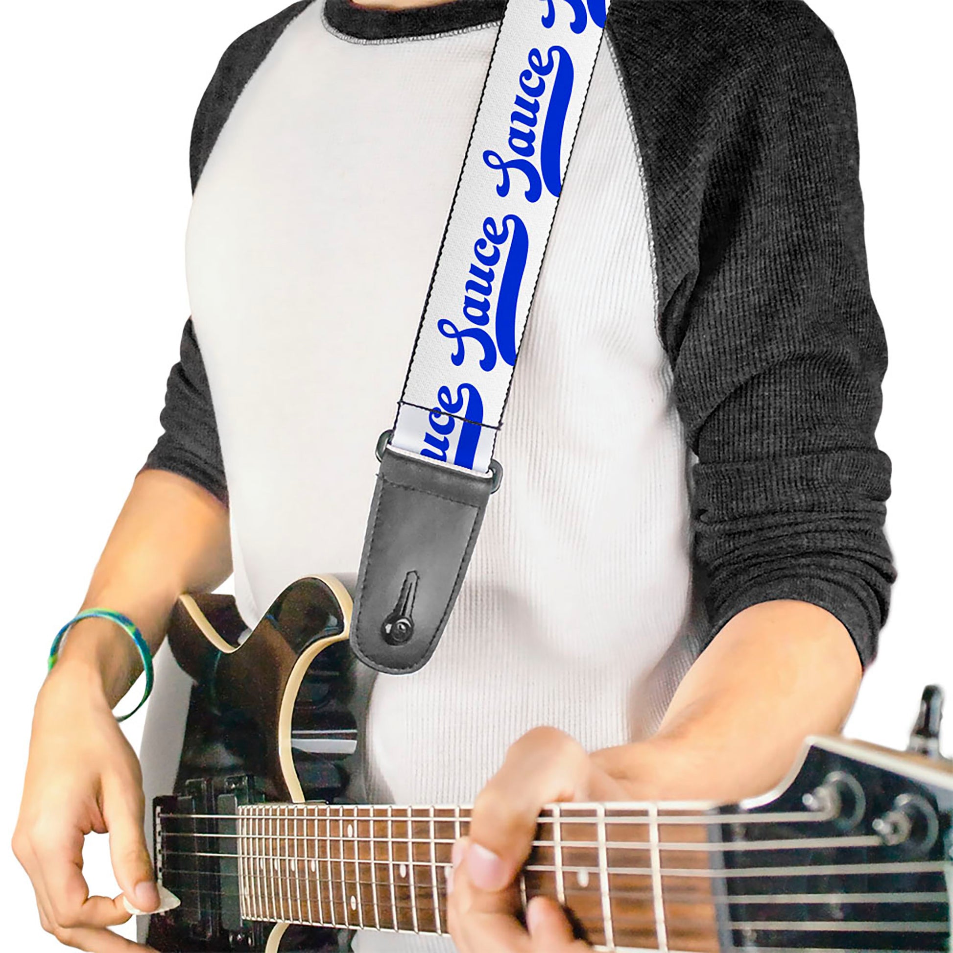 Guitar Strap - SAUCE Baseball Script White/Blue Guitar Straps Buckle-Down   