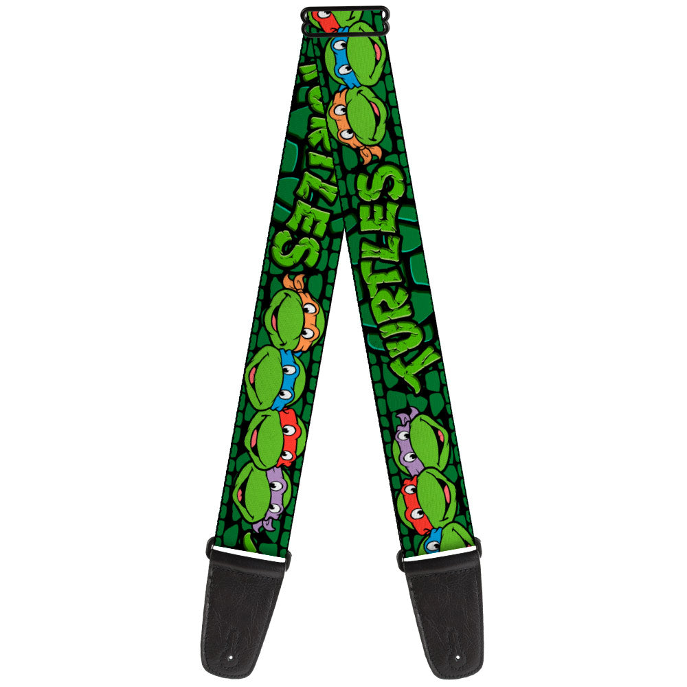 Guitar Strap - Classic Teenage Mutant Ninja Turtles Group Faces/TURTLES Turtle Shell Black/Green Guitar Straps Nickelodeon   