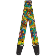 Guitar Strap - Scooby Doo and Shaggy Poses/Munchies Tie Dye Multi Color Guitar Straps Scooby Doo   