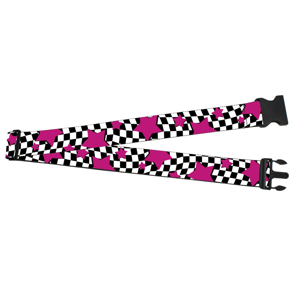 Luggage Strap - 2.0" - Checker & Stars Black/White/Pink Luggage Straps Buckle-Down   
