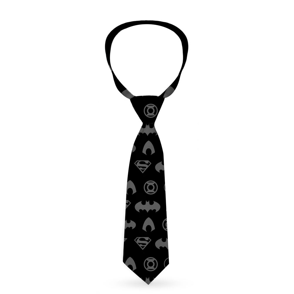 Necktie Standard - Justice League 8-Superhero Icons Black Gray Neckties DC Comics   